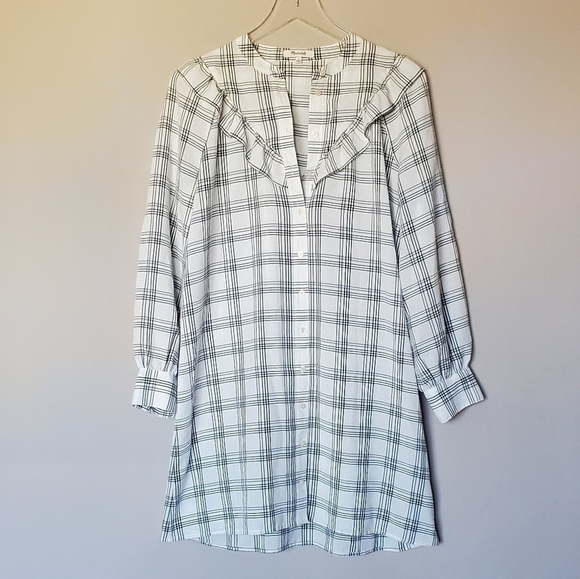 Madewell Plaid Ruffle-Yoke Shirtdress Windowpane NWOT - Picture 12 of 12